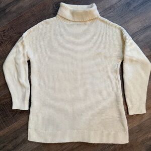 Lands' End Womens Large Cowl Turtleneck Sweater Cream Ivory Knit Tunic Soft Long